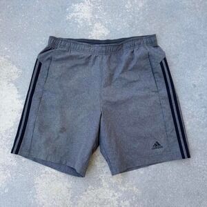 Adidas Mens Heather Grey 3-Stripe Athletic Training Shorts Size Large